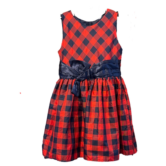 Cat & Jack Red and Blue Plaid Sleeveless Formal Dress with Bow Size M 7/8 - Picture 2 of 4